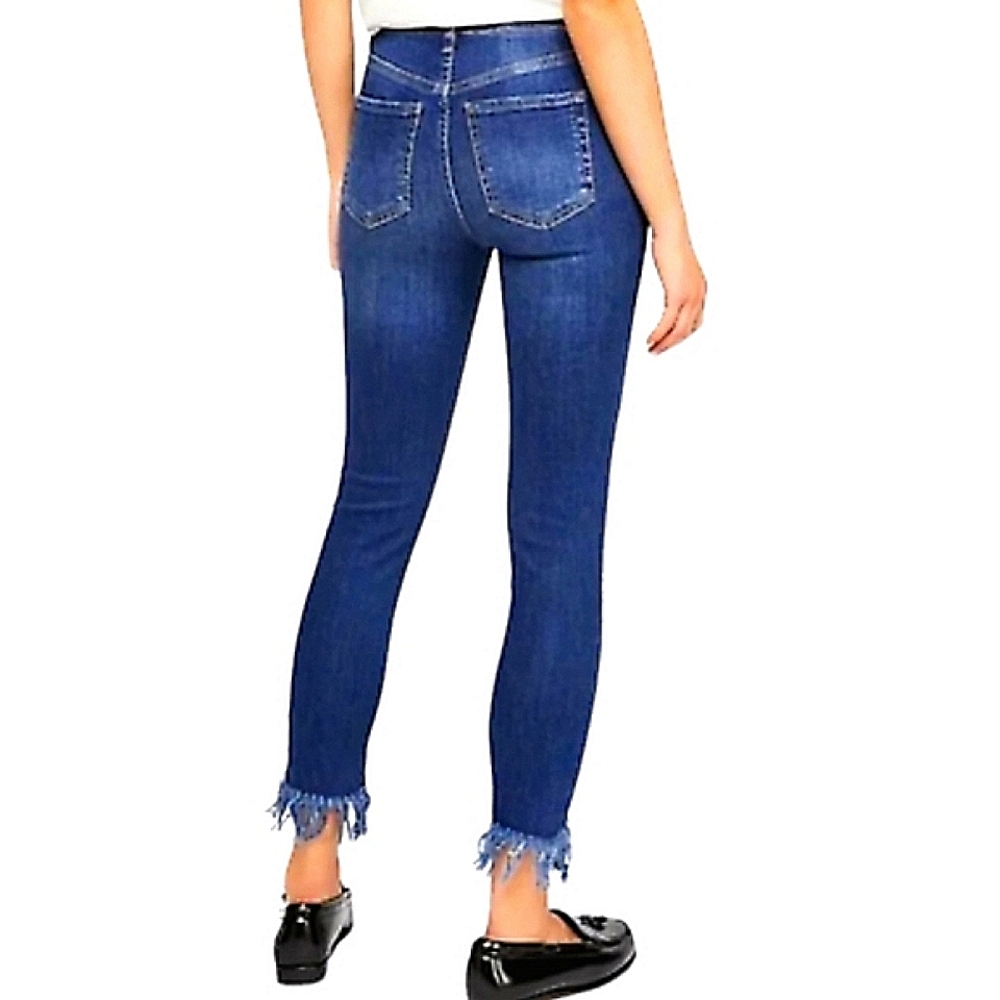 Free People mid-rise distressed frayed ankle jeans, size 25.